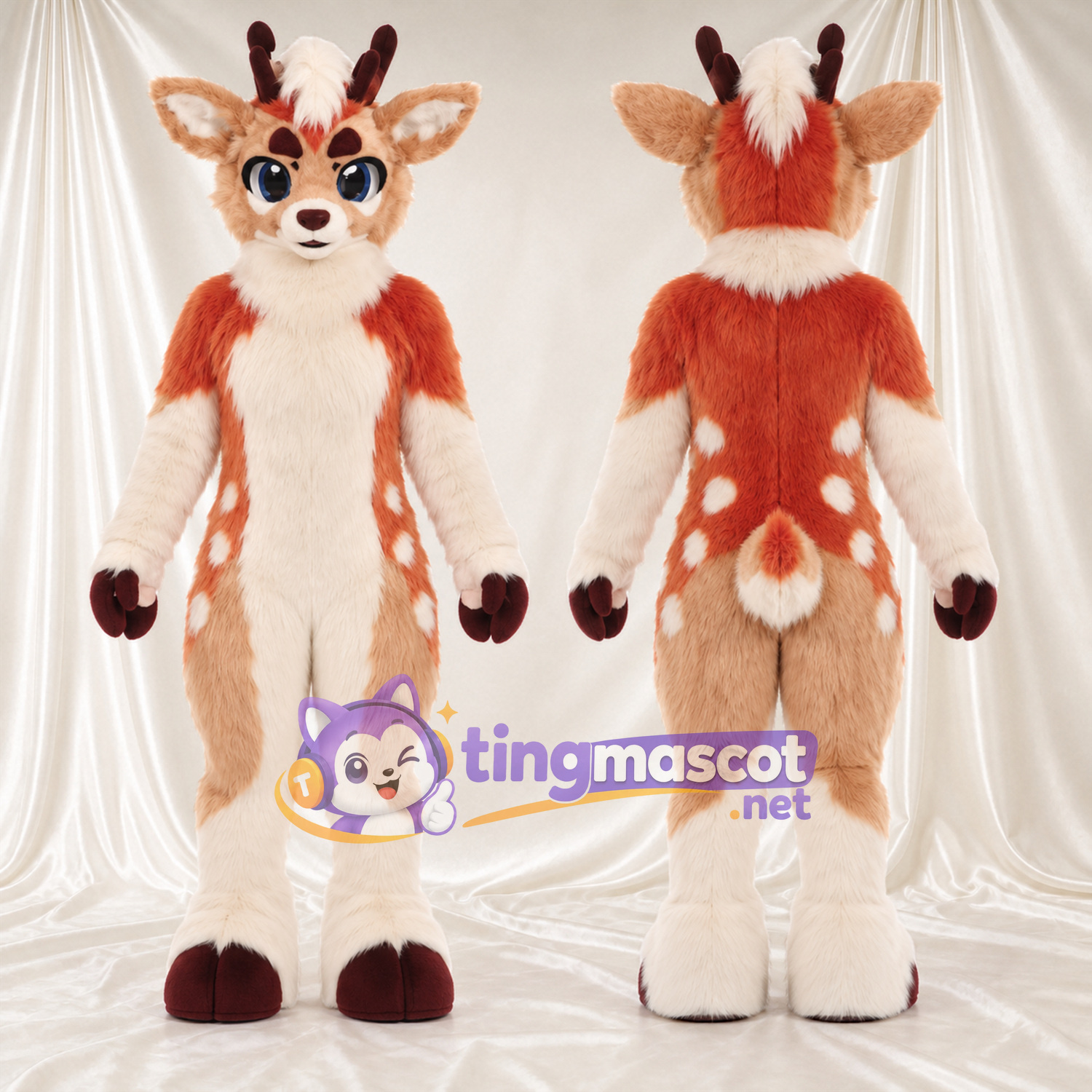 Costume de mascotte Cerf – orange / blanc Costume de mascotte Cerf – orange / blanc