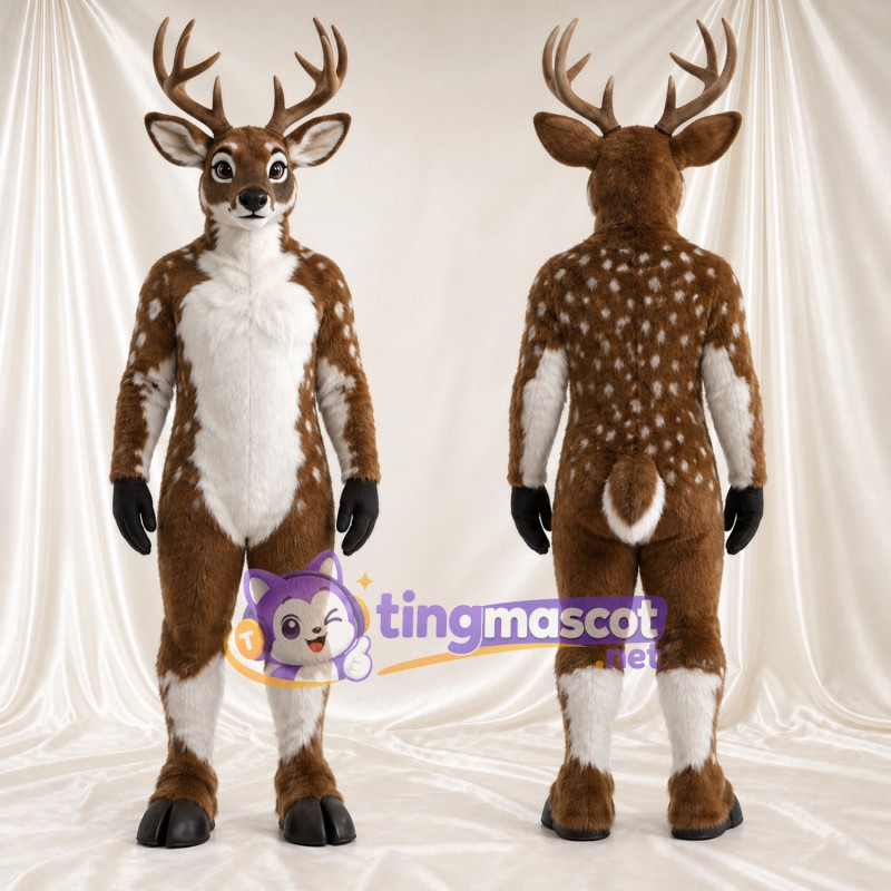 Costume de mascotte Cerf – marron – Bas des jambes (blanc); Taches (blanc)