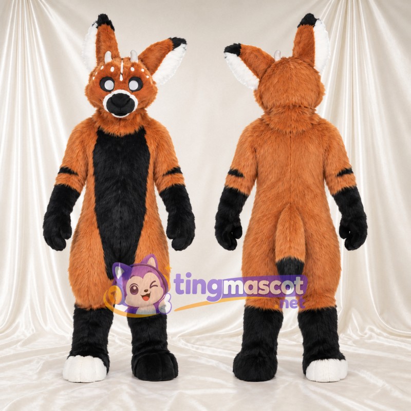 Maskottchenkostüm Fuchs – orange / schwarz