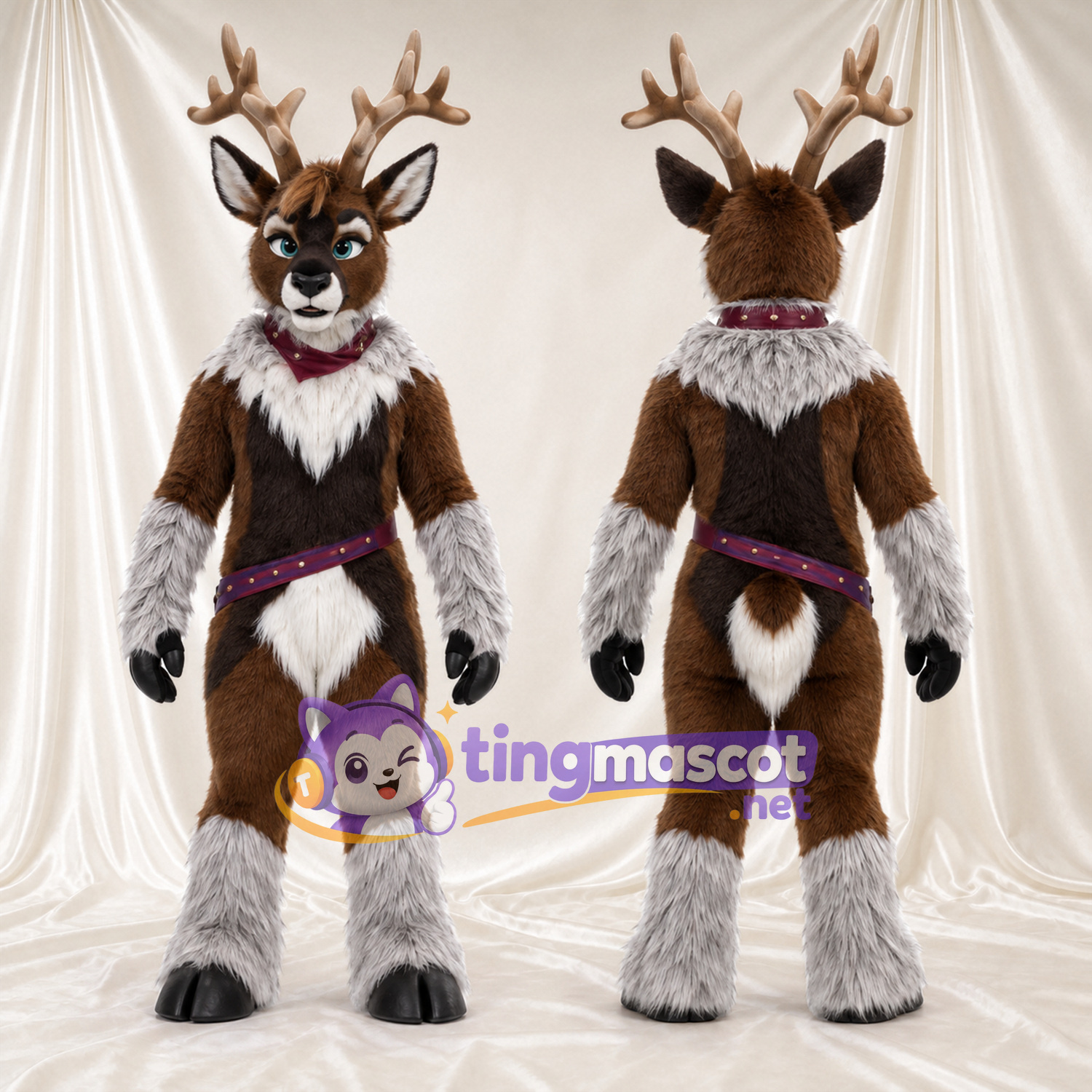 Costume de mascotte Cerf – marron – Harnais (violet)