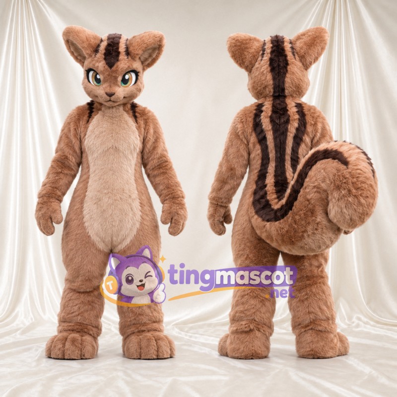Brown Chipmunk Mascot Costume - Striped Back and Bushy Tail
