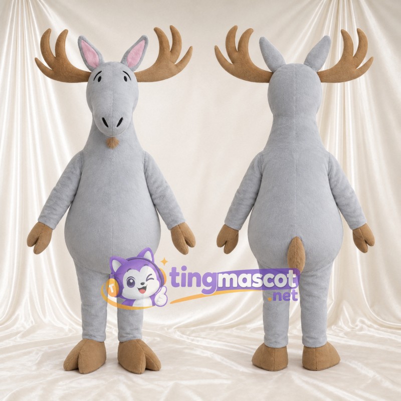 Costume de mascotte Élan – gris – Bois (brun clair); Sabots (brun clair)