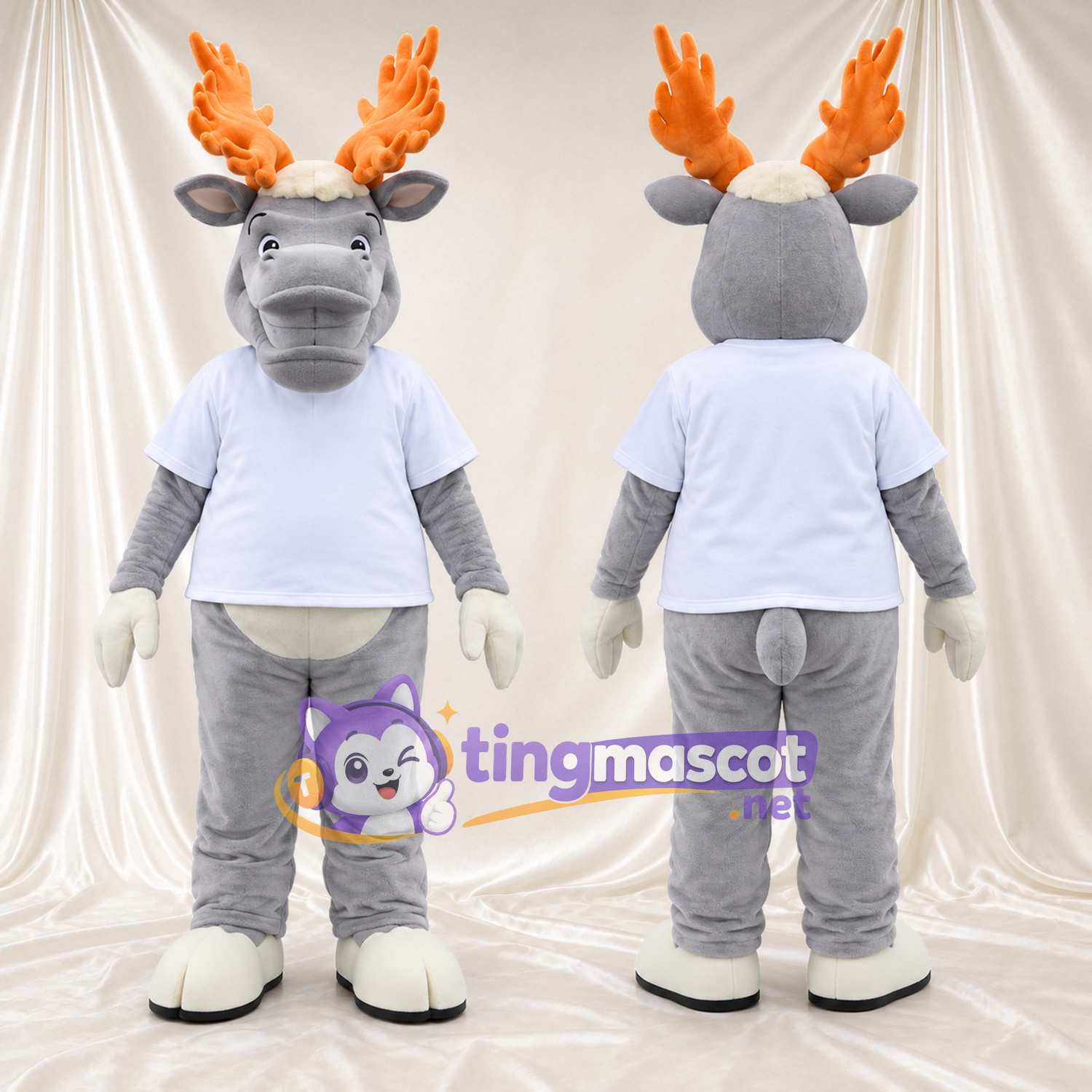 Maskottchenkostüm Elch – grau – T-Shirt (weiß) Maskottchenkostüm Elch – grau – T-Shirt (weiß)