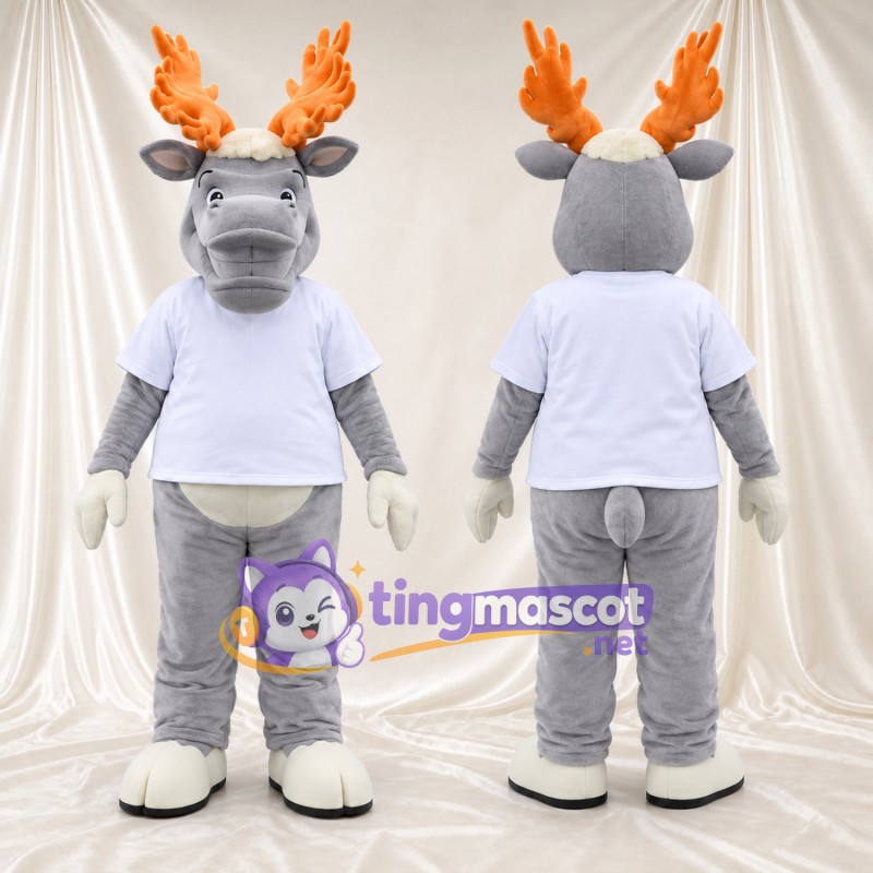 Maskottchenkostüm Elch – grau – T-Shirt (weiß)