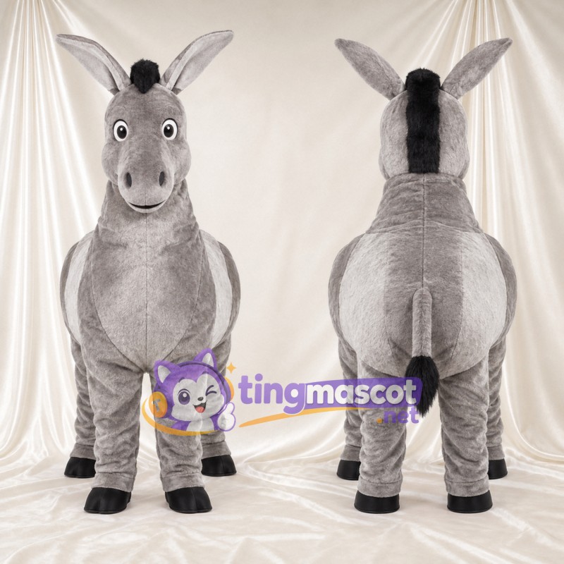 Costume de mascotte Âne – gris – Ventre rond; Crinière (noir)