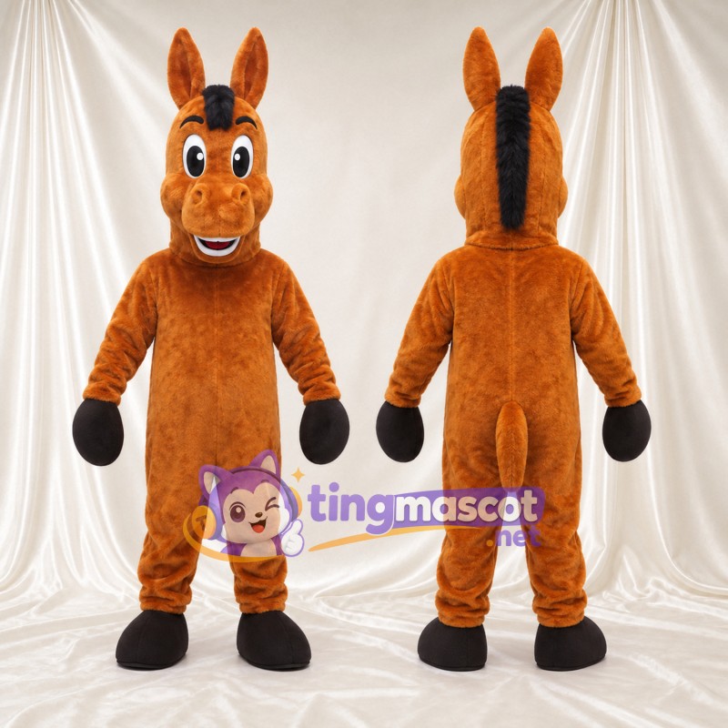 Costume de mascotte Âne – orange – Crinière (noir); Sourire avec dents