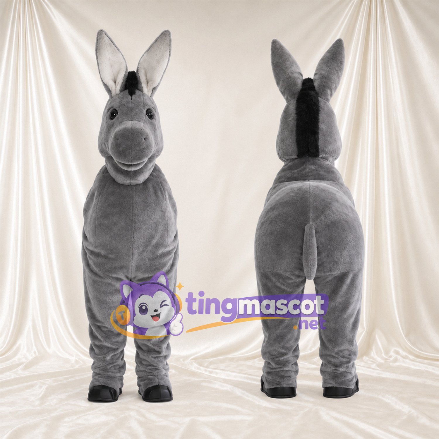 Costume de mascotte Âne – gris – Crinière (noir) Costume de mascotte Âne – gris – Crinière (noir)