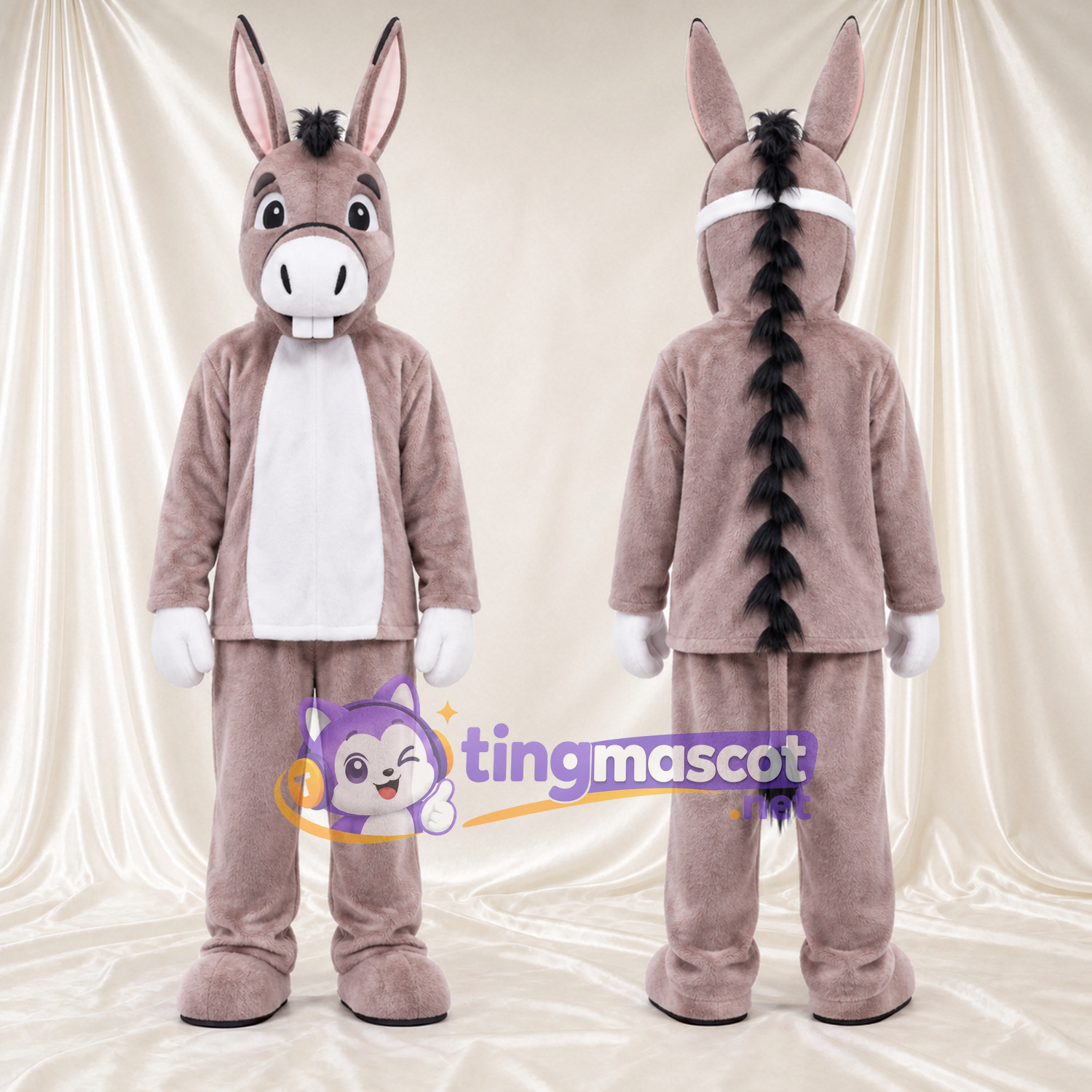Costume de mascotte Âne – gris – Chemise (blanc) Costume de mascotte Âne – gris – Chemise (blanc)