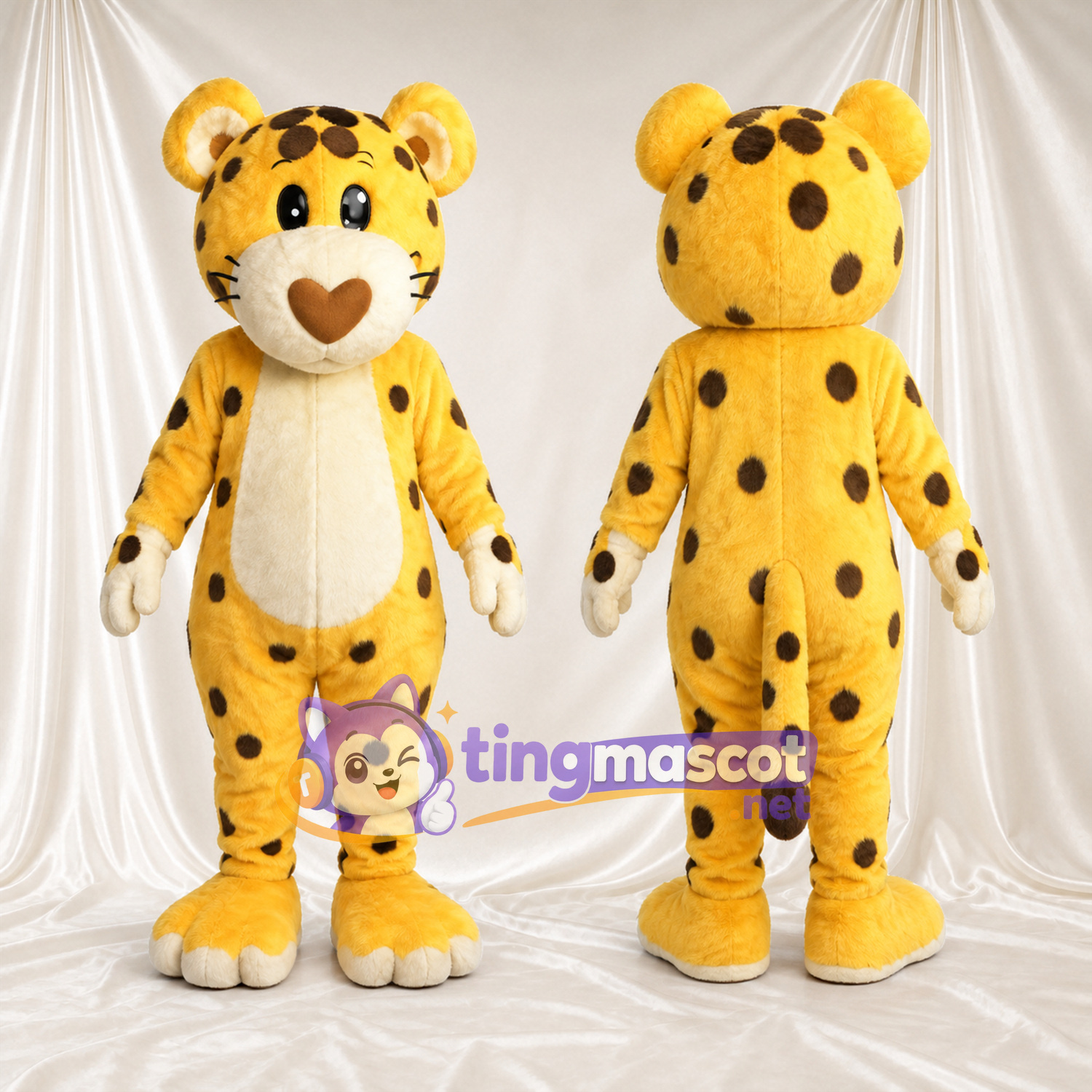 Costume de mascotte Léopard – jaune – Ventre (blanc); Taches Costume de mascotte Léopard – jaune – Ventre (blanc); Taches