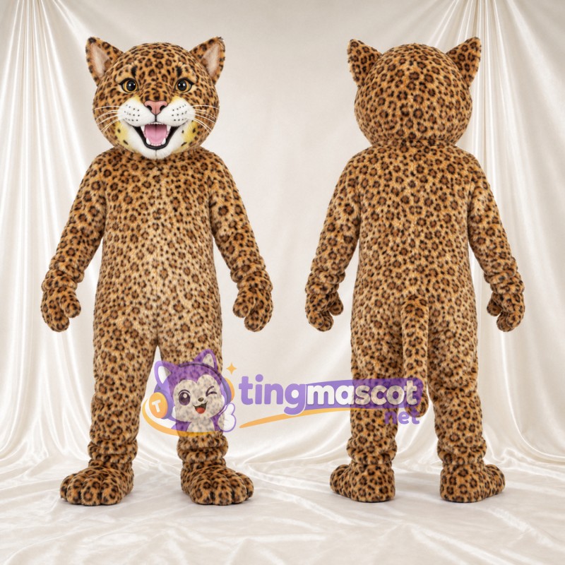 Costume de mascotte Léopard – brun clair – Langue (rose); Taches en rosettes