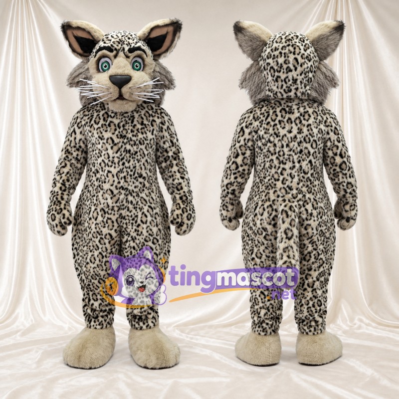 Costume de mascotte Léopard – gris – Longues oreilles; Pieds (crème)