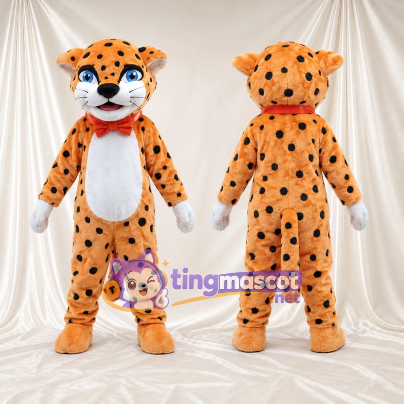 Costume de mascotte Léopard – orange – Nœud papillon (rouge)