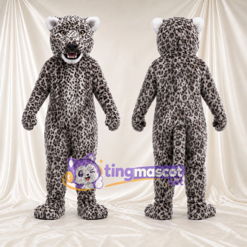 Costume de mascotte Léopard – gris – Bouche ouverte; Taches en rosettes
