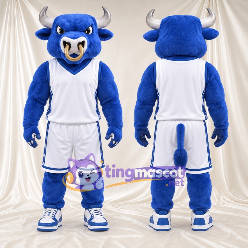 Costume de mascotte Taureau – bleu – Tenue de sport (blanc)