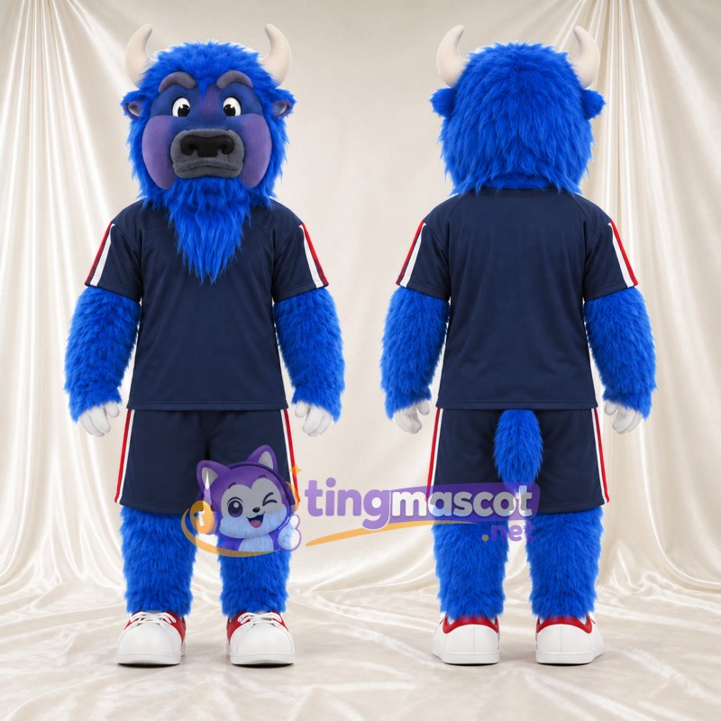 Maskottchenkostüm Stier – blau – Sporttrikot (blau); Hörner (weiß)