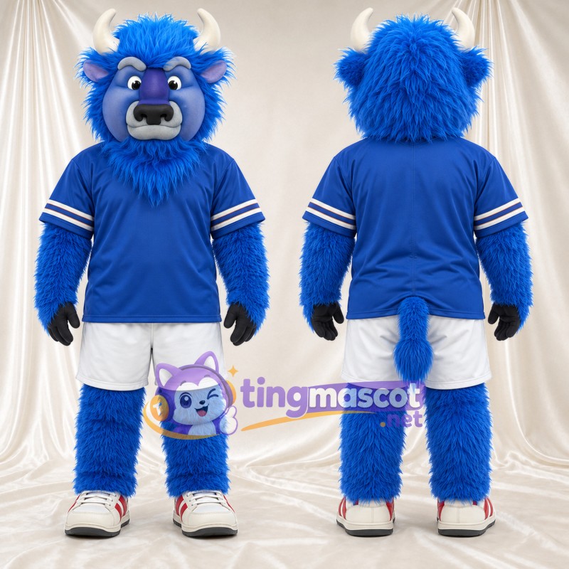 Maskottchenkostüm Stier – blau – Hemd (blau); Shorts (weiß)