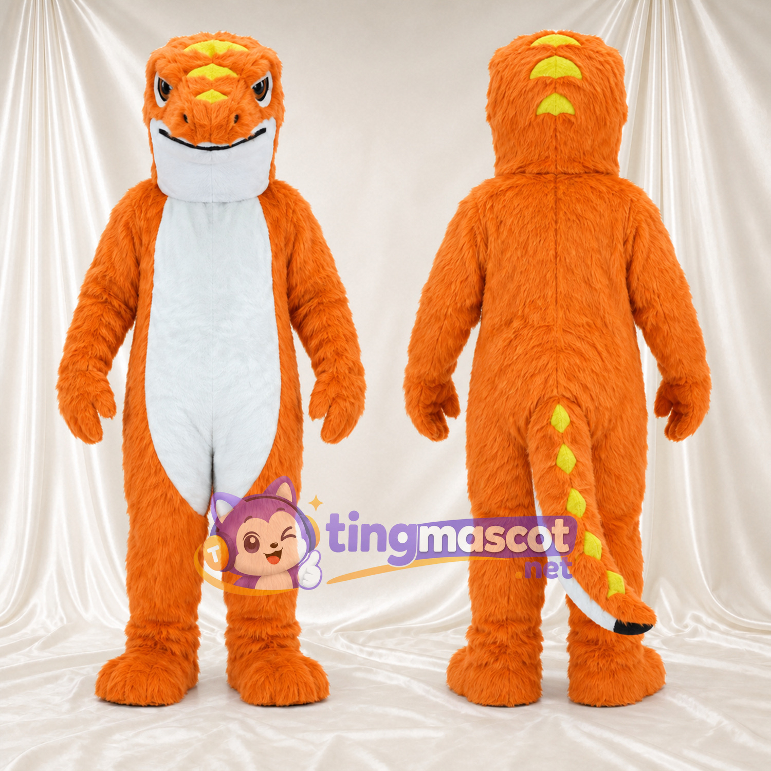 Costume de mascotte Lézard – orange – Ventre (blanc)