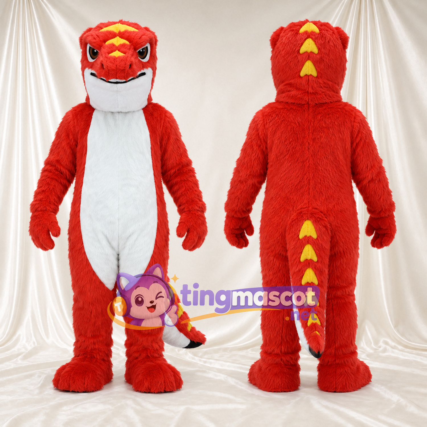 Costume de mascotte Lézard – rouge – Ventre (blanc) Costume de mascotte Lézard – rouge – Ventre (blanc)