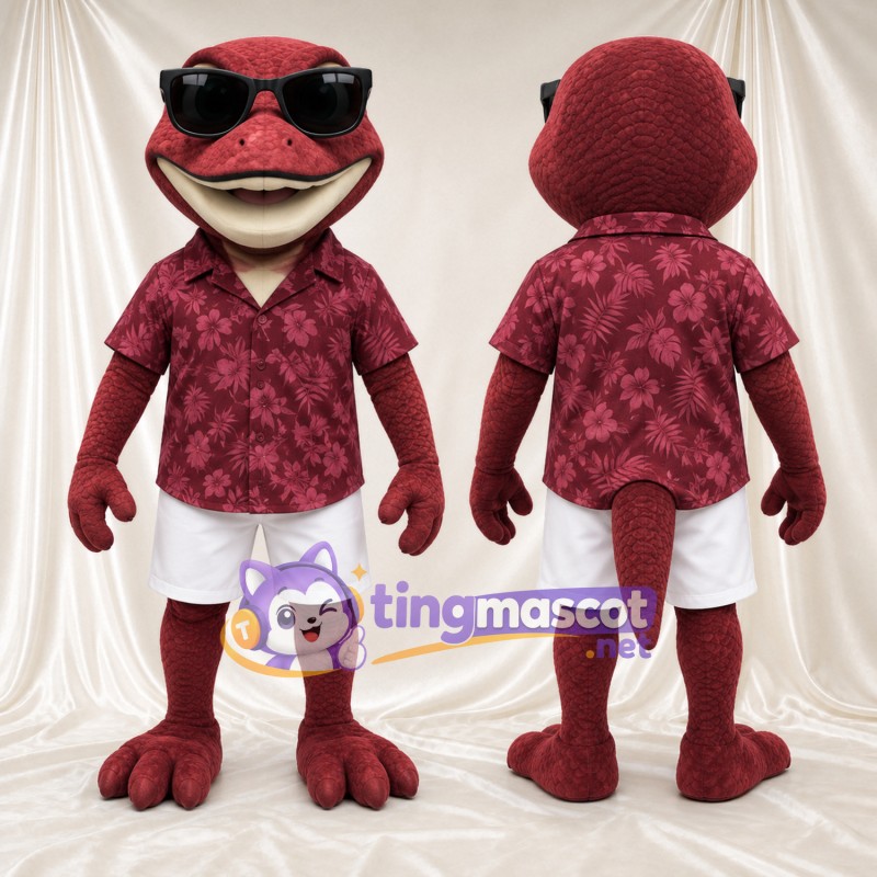 Costume de mascotte Lézard – bordeaux – Chemise; Short (blanc)