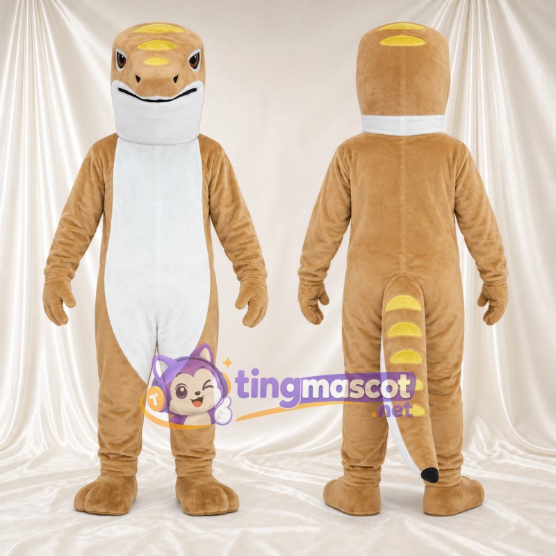 Costume de mascotte Lézard – brun clair – Ventre (blanc)