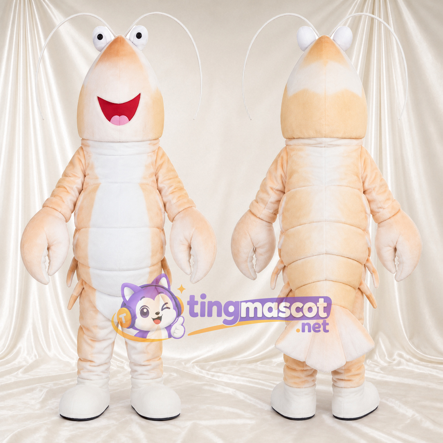 Costume de mascotte Homard – crème – Ventre (blanc); Antennes (blanc) Costume de mascotte Homard – crème – Ventre (blanc); Antennes (blanc)