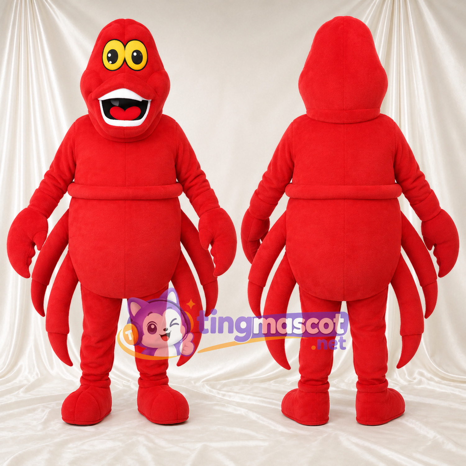 Maskottchenkostüm Hummer – rot – Augen (gelb); Breites Zahngrinsen Maskottchenkostüm Hummer – rot – Augen (gelb); Breites Zahngrinsen