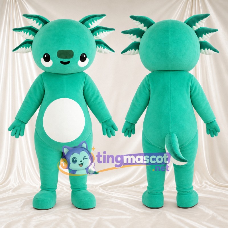 Teal Axolotl Mascot Costume - White Belly