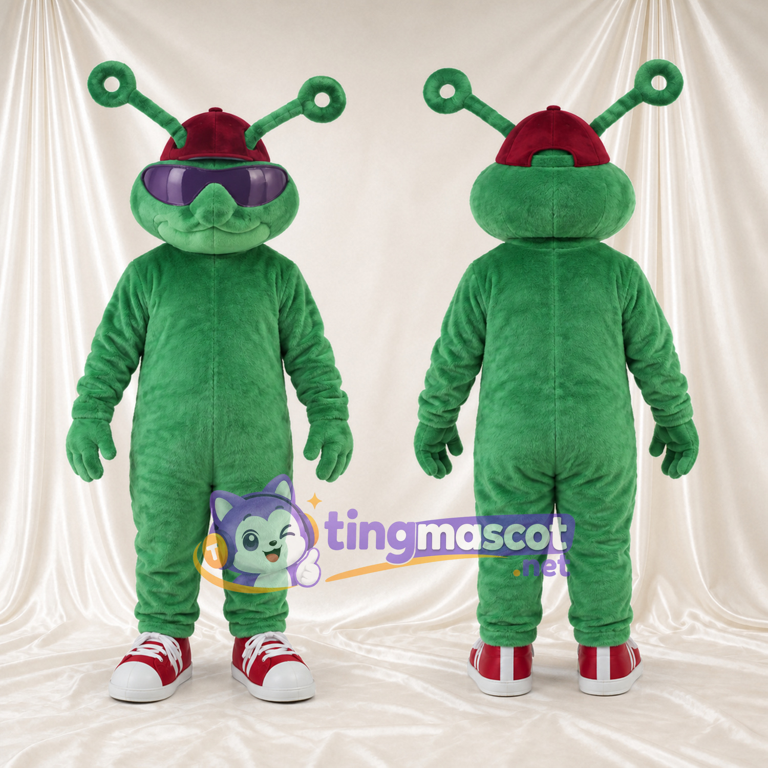 Costume de mascotte Extraterrestre – vert – Lunettes de soleil (violet) Costume de mascotte Extraterrestre – vert – Lunettes de soleil (violet)