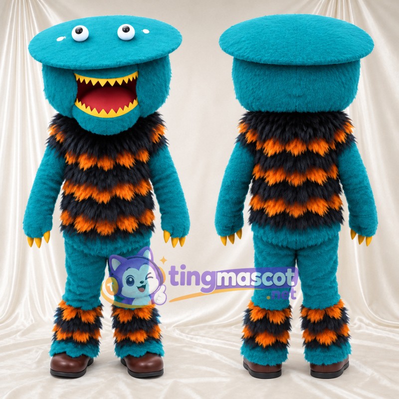 Costume de mascotte Monstre – bleu canard – Rayures (orange / noir)