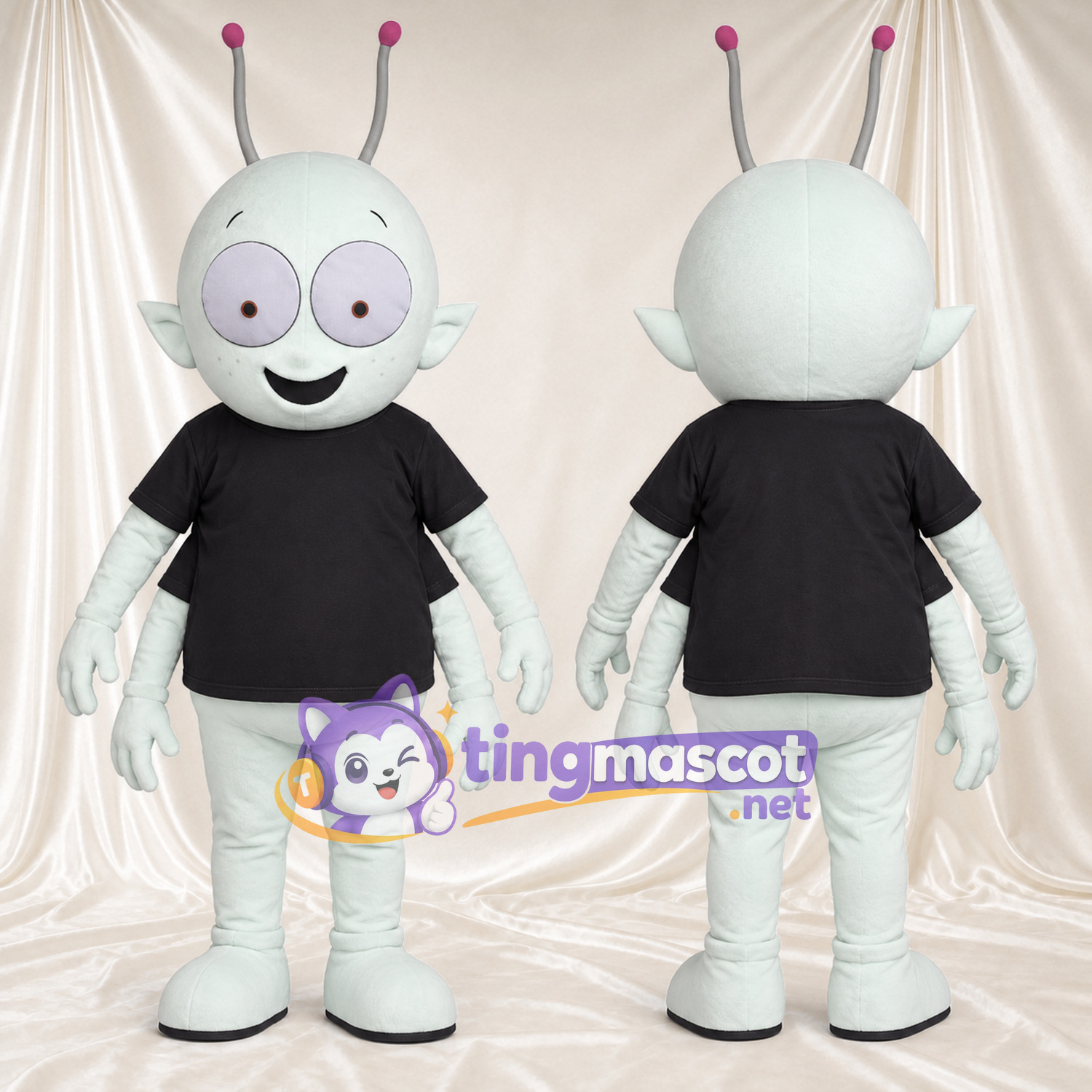 Costume de mascotte Extraterrestre – blanc – Chemise (noir); Antennes Costume de mascotte Extraterrestre – blanc – Chemise (noir); Antennes