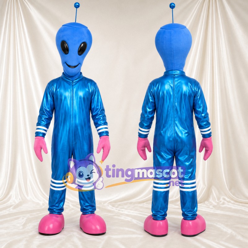 Blue Alien Mascot Costume - Pink Gloves and Boots