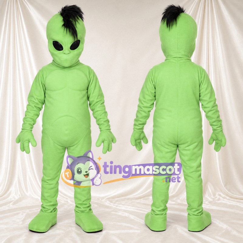 Costume de mascotte Extraterrestre – vert – Crête iroquoise (noir)