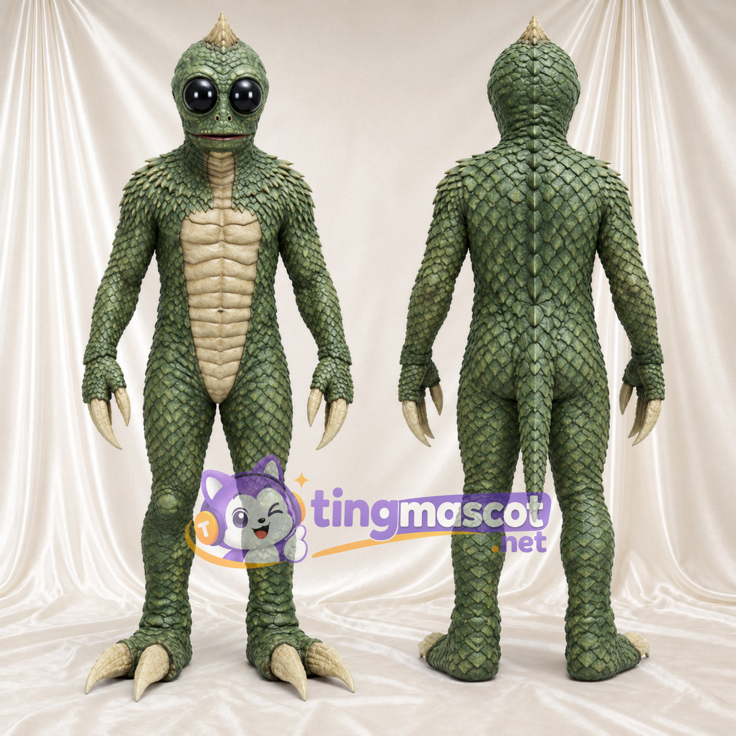 Maskottchenkostüm Reptilien-Alien – grün – Bauch (creme) Maskottchenkostüm Reptilien-Alien – grün – Bauch (creme)