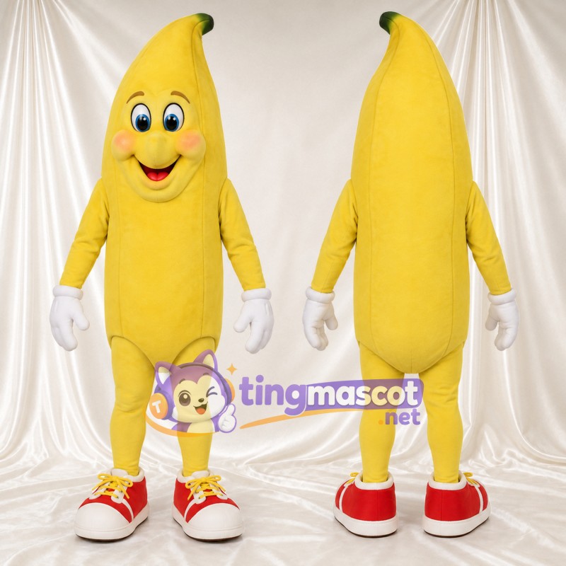 Maskottchenkostüm Banane – gelb – Handschuhe (weiß); Sneaker (rot)