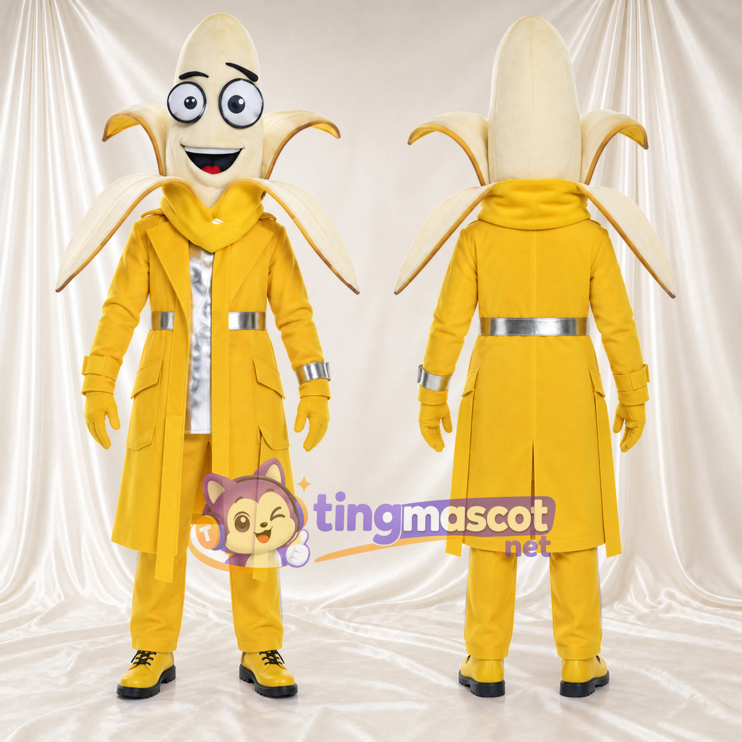 Maskottchenkostüm Banane – gelb – Mantel (gelb); Brille Maskottchenkostüm Banane – gelb – Mantel (gelb); Brille