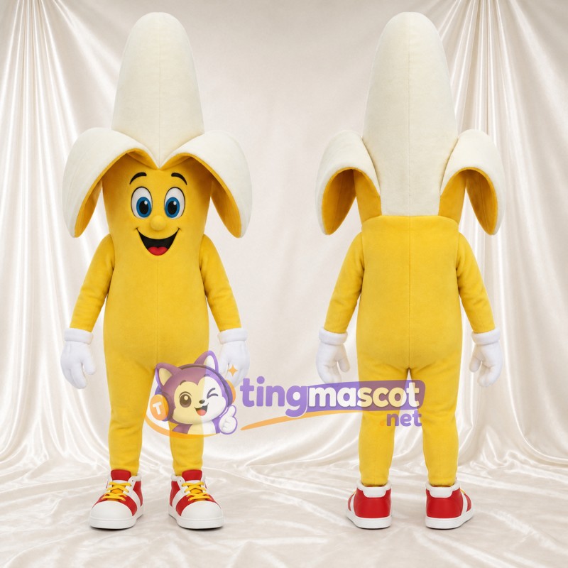 Yellow Banana Mascot Costume - Peeled Top and Red Sneakers