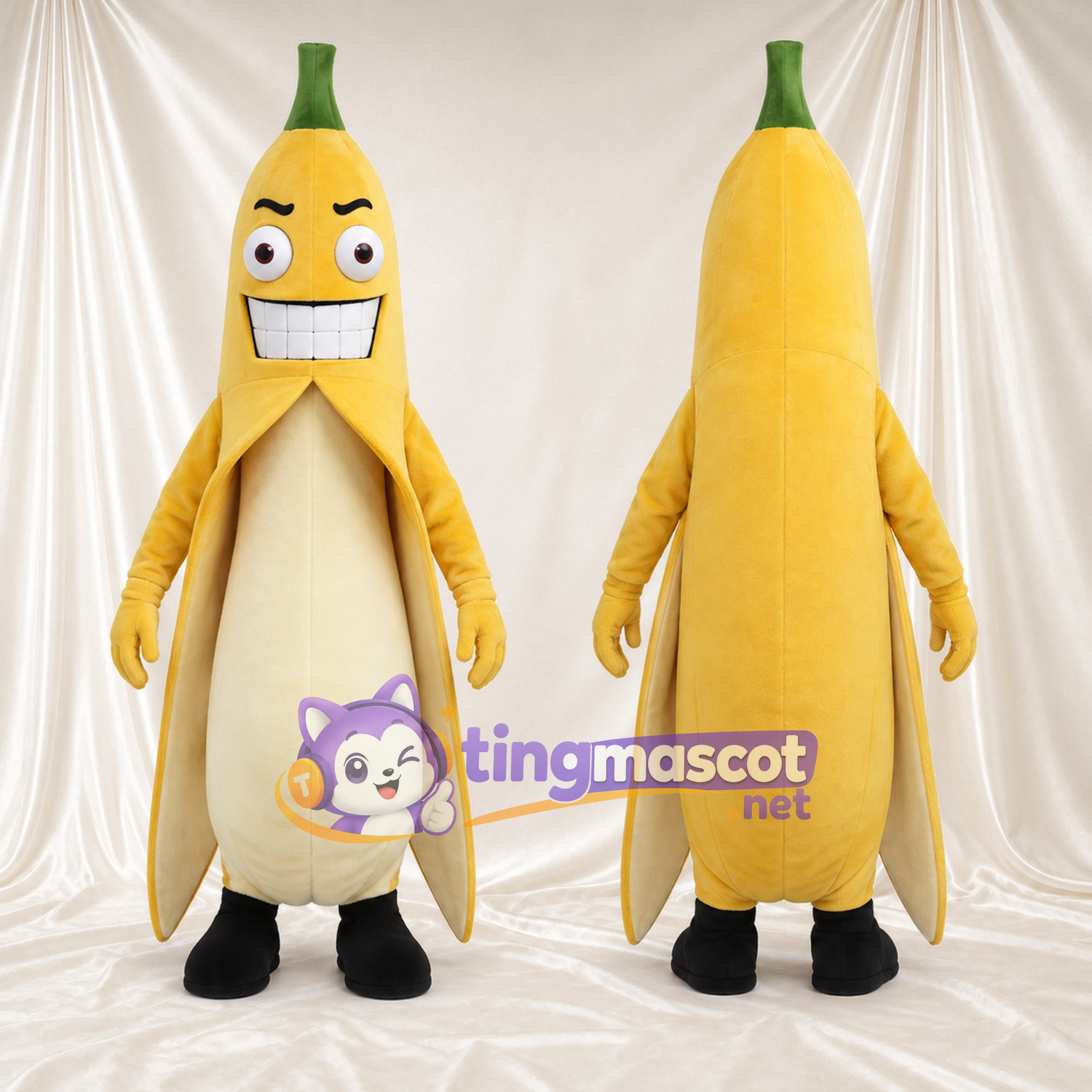 Yellow Banana Mascot Costume - Black Feet and Peeled Top Yellow Banana Mascot Costume - Black Feet and Peeled Top