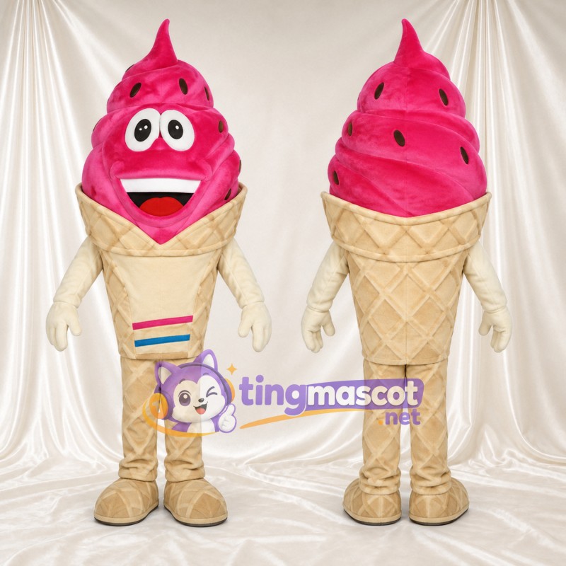 Maskottchenkostüm Eiscreme – rosa – Spitze Oberseite; Waffelmuster
