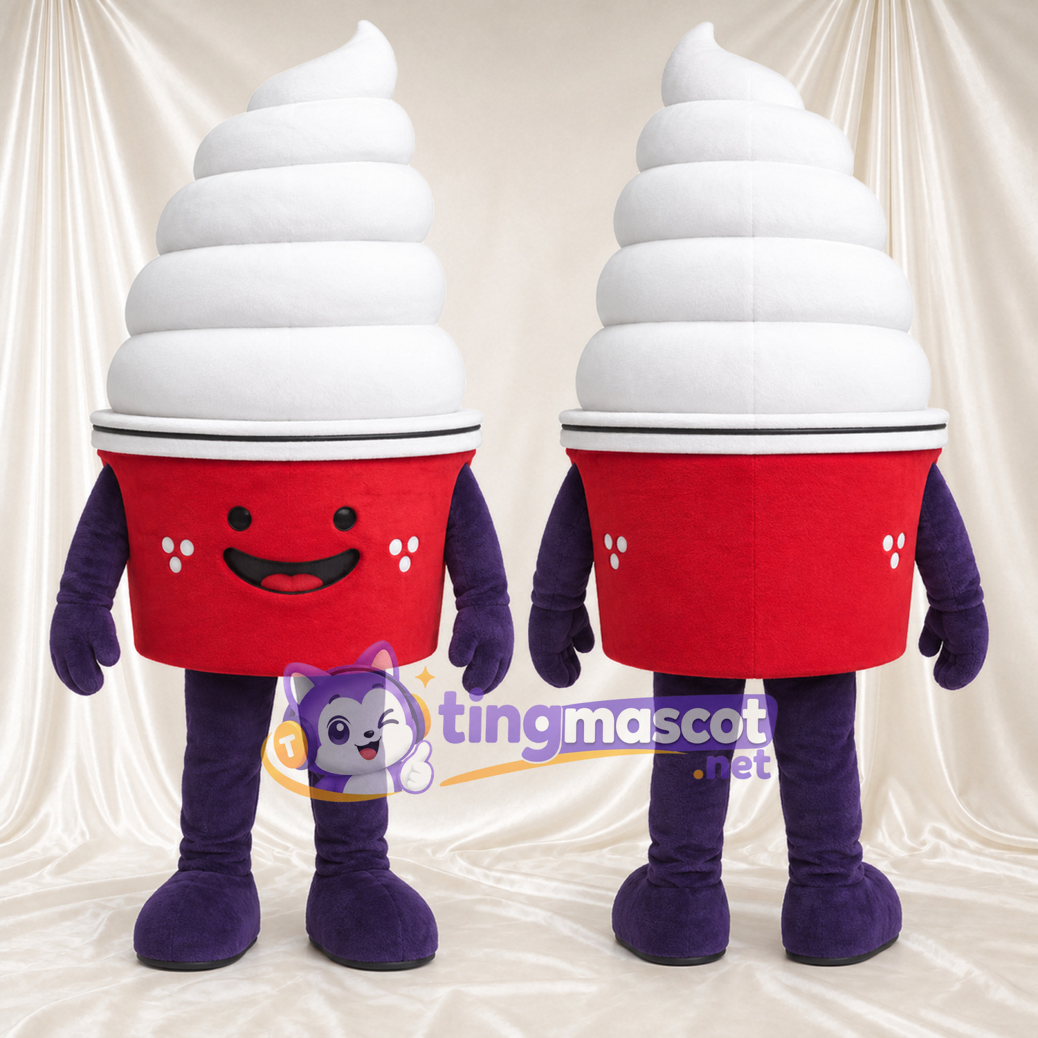 Maskottchenkostüm Eiscreme – weiß – Beine (violett) Maskottchenkostüm Eiscreme – weiß – Beine (violett)