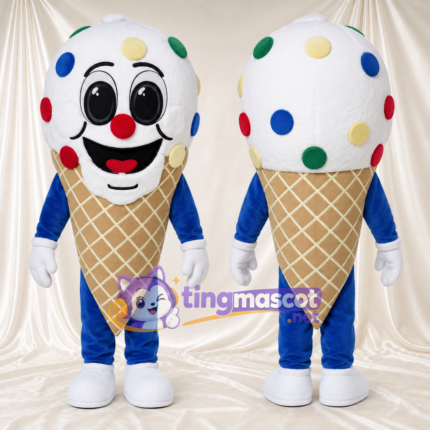 Maskottchenkostüm Eiscreme – mehrfarbig – Streuseldekor (bunt) Maskottchenkostüm Eiscreme – mehrfarbig – Streuseldekor (bunt)
