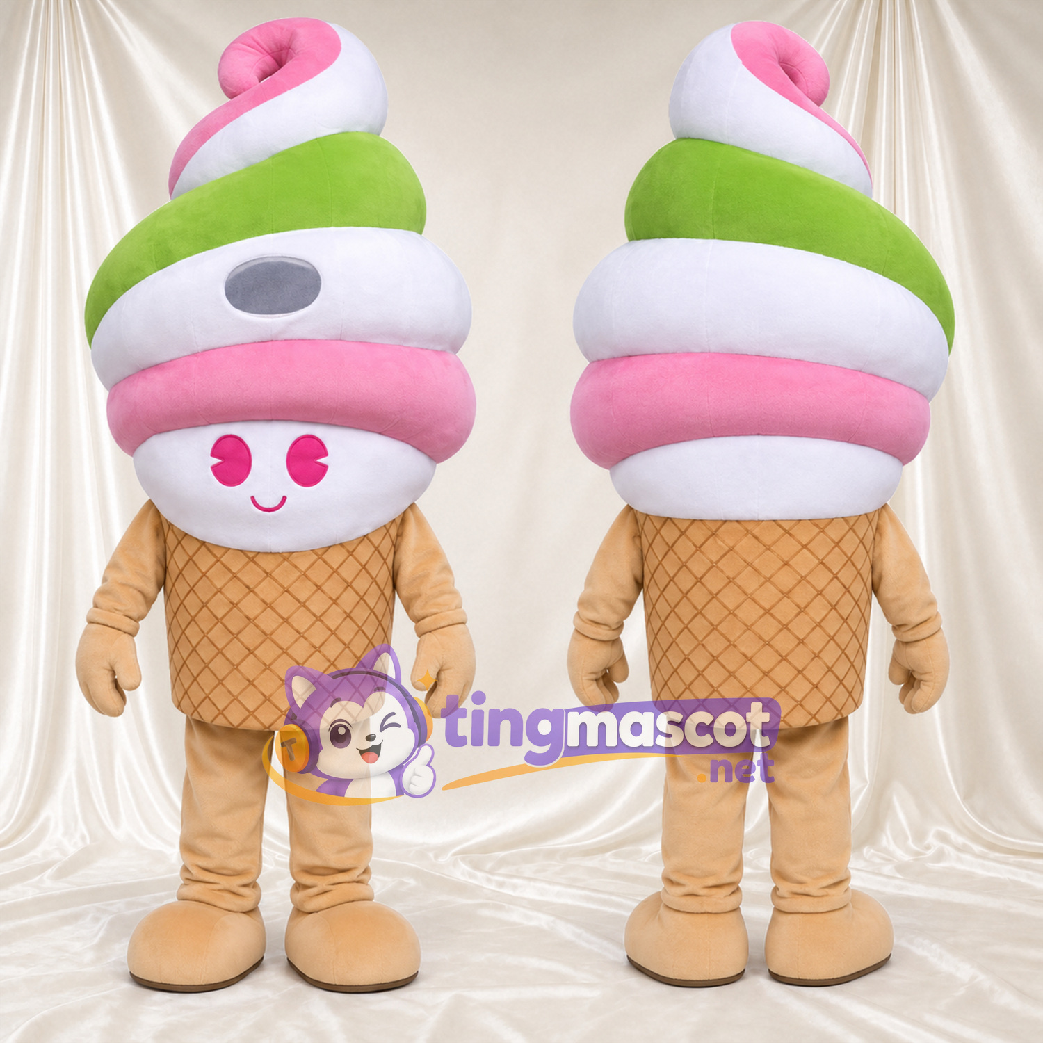Maskottchenkostüm Eiscreme – rosa / weiß / grün Maskottchenkostüm Eiscreme – rosa / weiß / grün