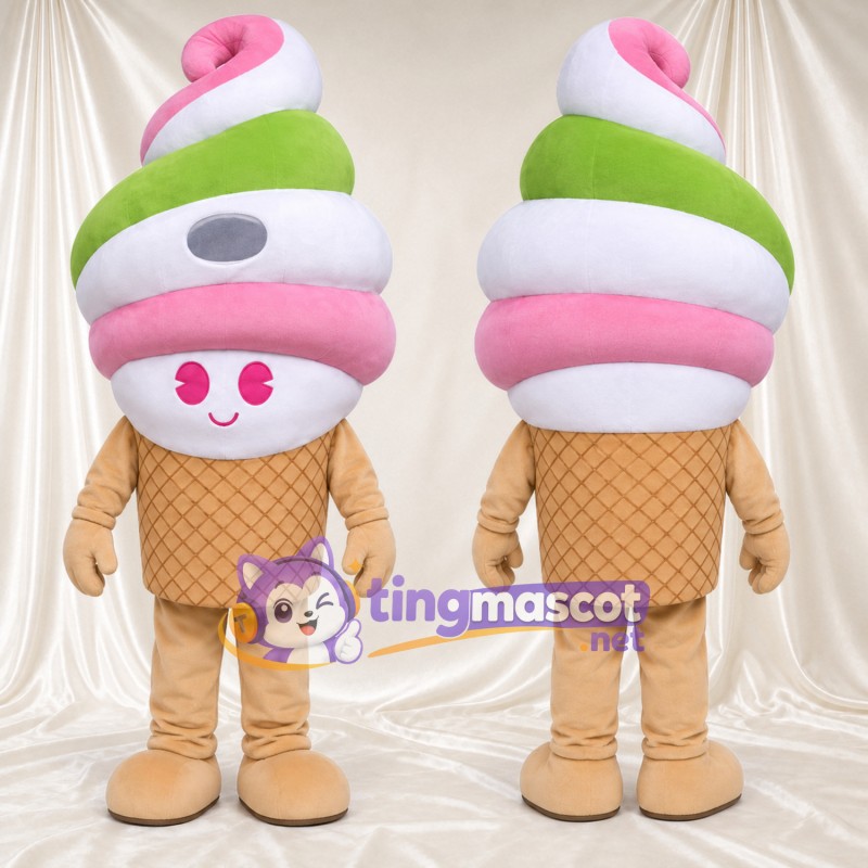 Maskottchenkostüm Eiscreme – rosa / weiß / grün