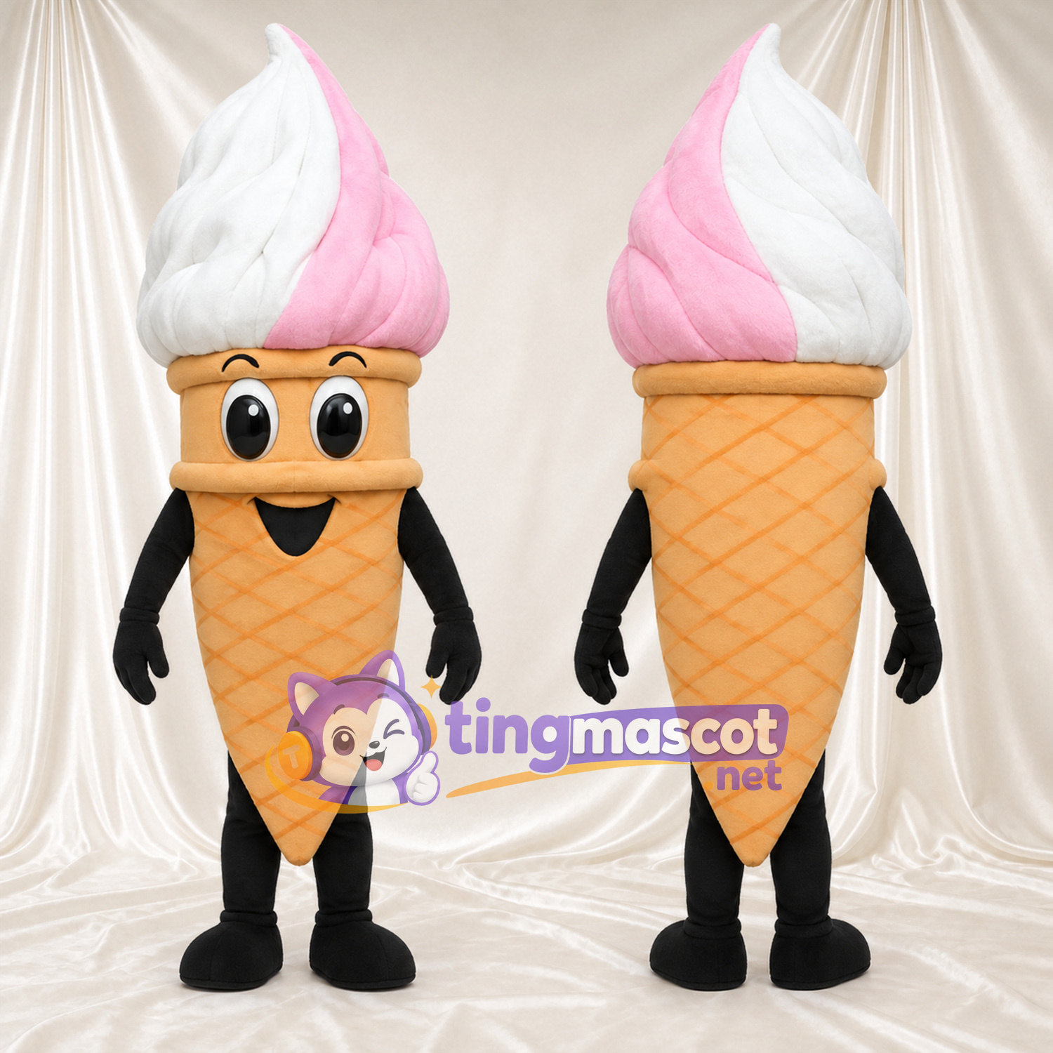 Maskottchenkostüm Eiscreme – rosa / weiß Maskottchenkostüm Eiscreme – rosa / weiß
