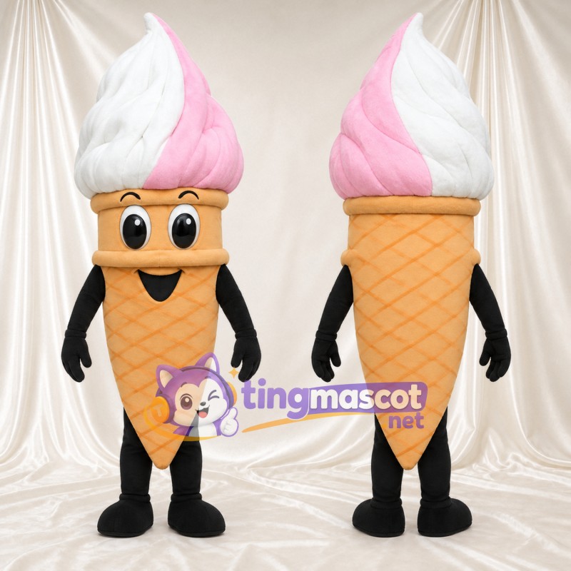 Maskottchenkostüm Eiscreme – rosa / weiß