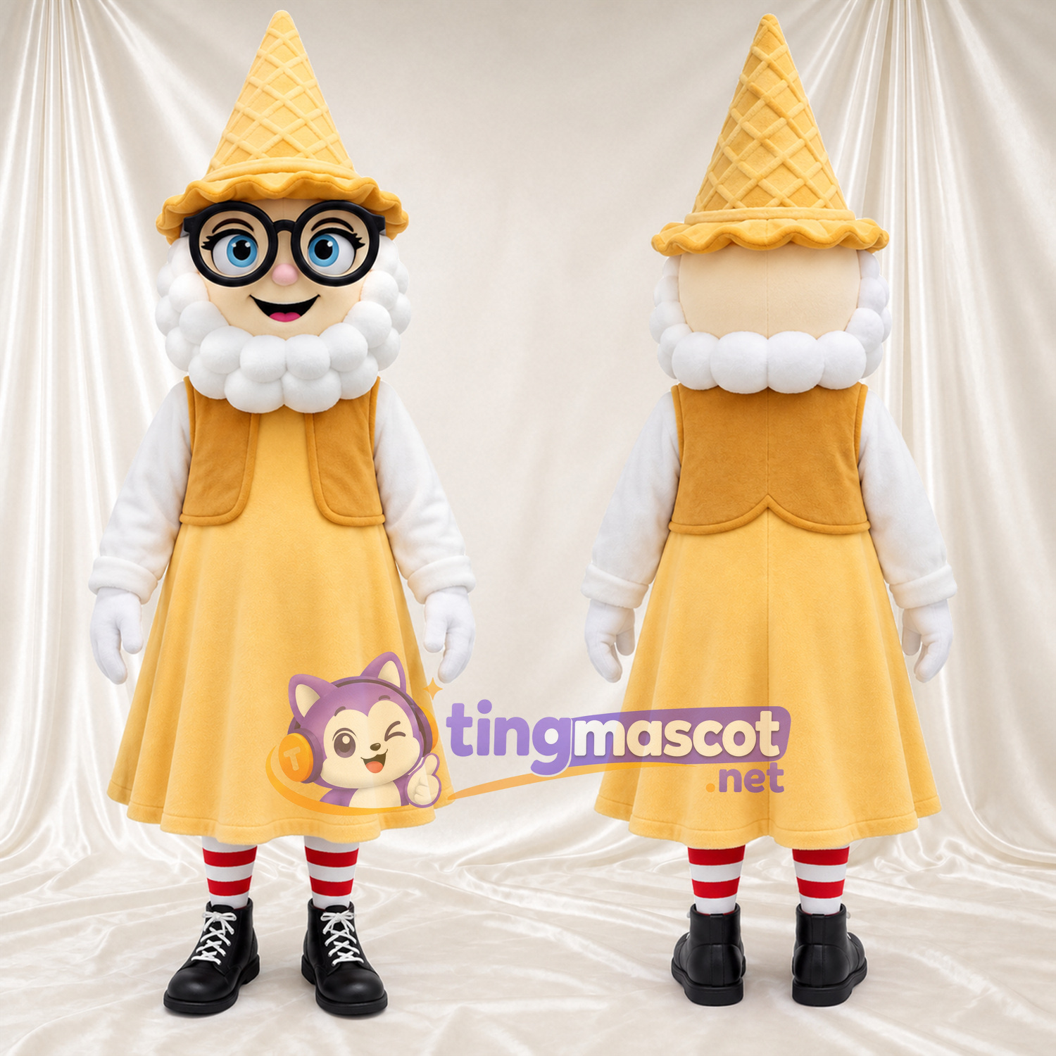 Maskottchenkostüm Eiscreme – gelb – Outfit (gelb); Hut Maskottchenkostüm Eiscreme – gelb – Outfit (gelb); Hut