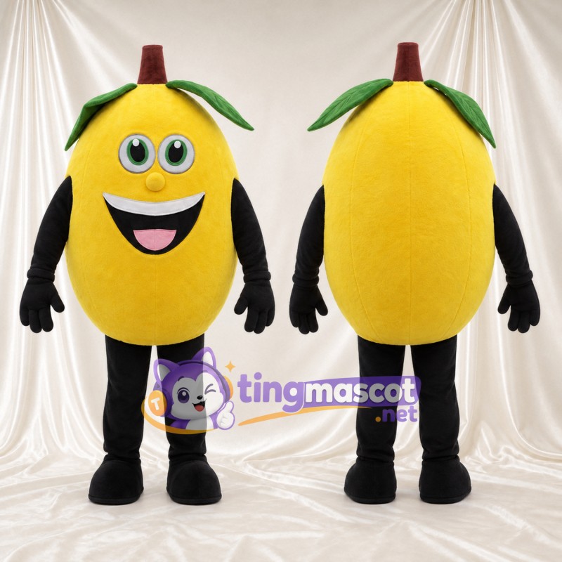 Costume de mascotte Citron – jaune – Langue (rose); Feuilles au sommet (vert)