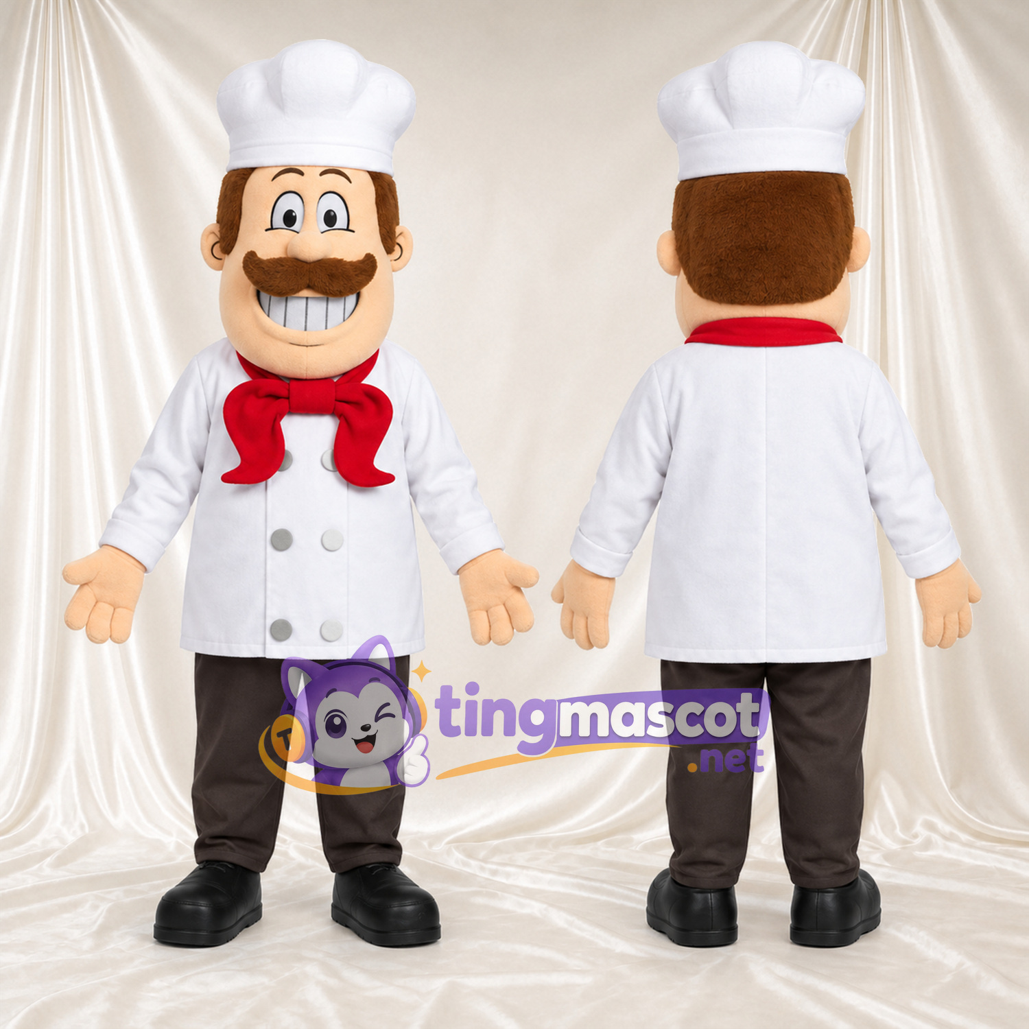 Costume de mascotte Chef cuisinier – blanc / rouge – Veste (blanc); Écharpe Costume de mascotte Chef cuisinier – blanc / rouge – Veste (blanc); Écharpe