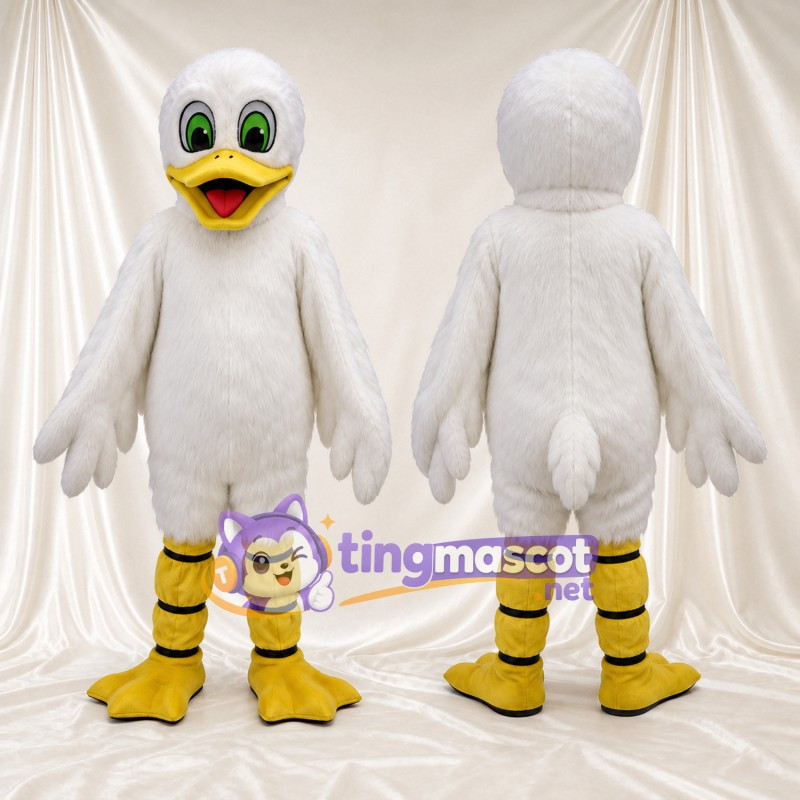 Costume de mascotte Canard – blanc – Yeux (vert); Jambes (jaune)
