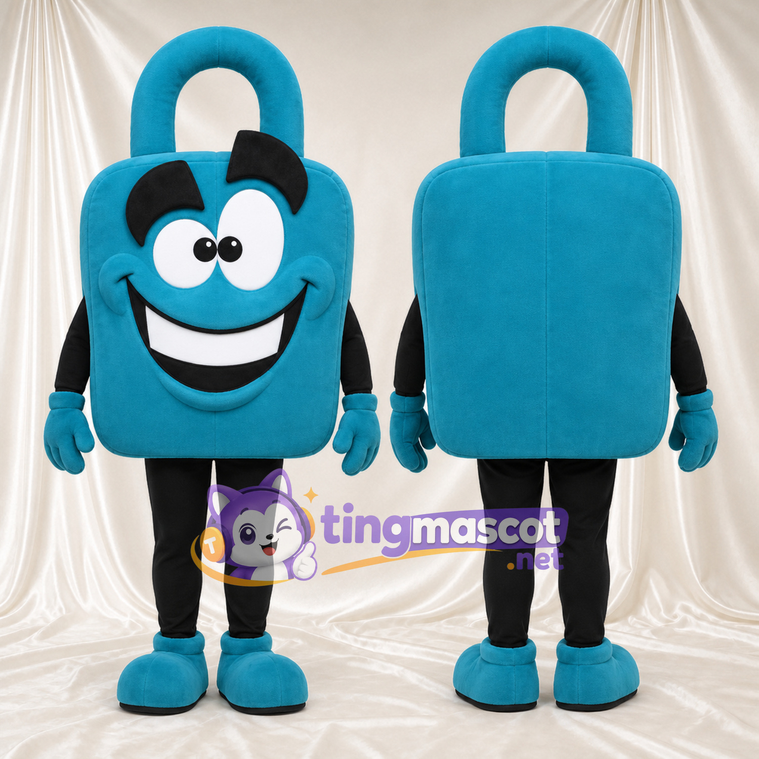 Costume de mascotte Sac de courses – bleu – Sourcils inclinés Costume de mascotte Sac de courses – bleu – Sourcils inclinés