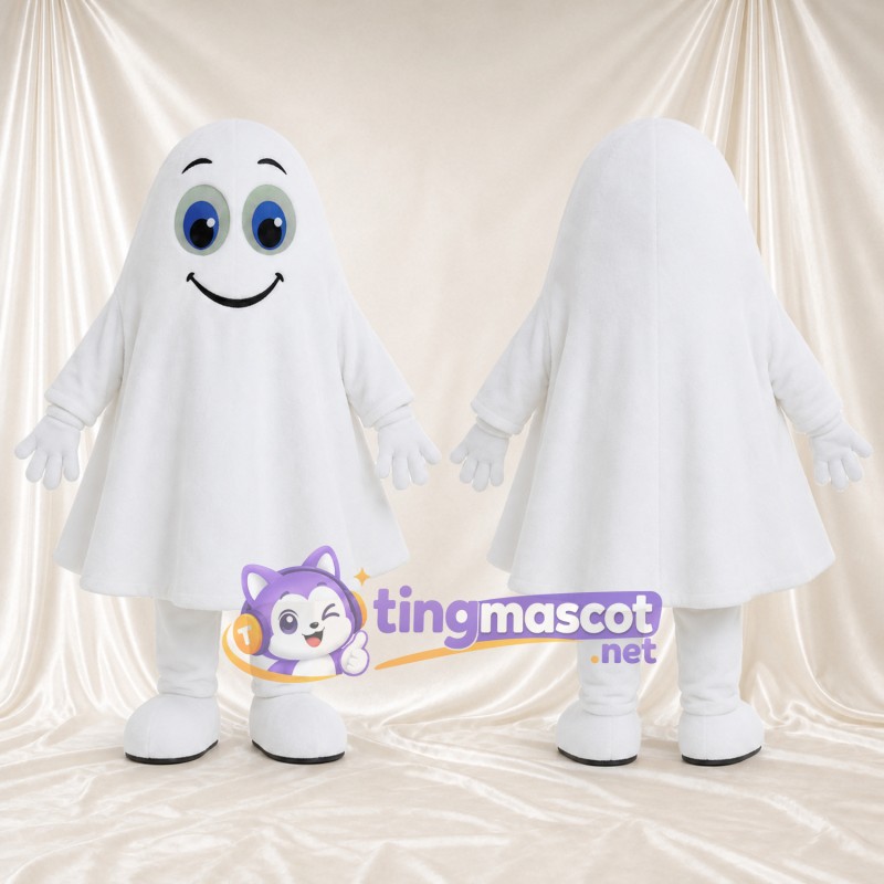 Costume de mascotte Fantôme – blanc – Pieds (blanc); Yeux (bleu)